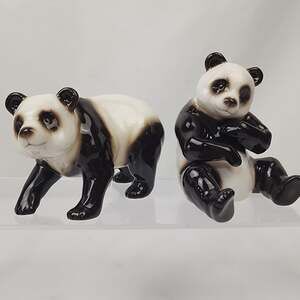 Franz Porcelain 3.5" Giant Panda Set of 2 Glossy Sitting Standing/Walking EUC